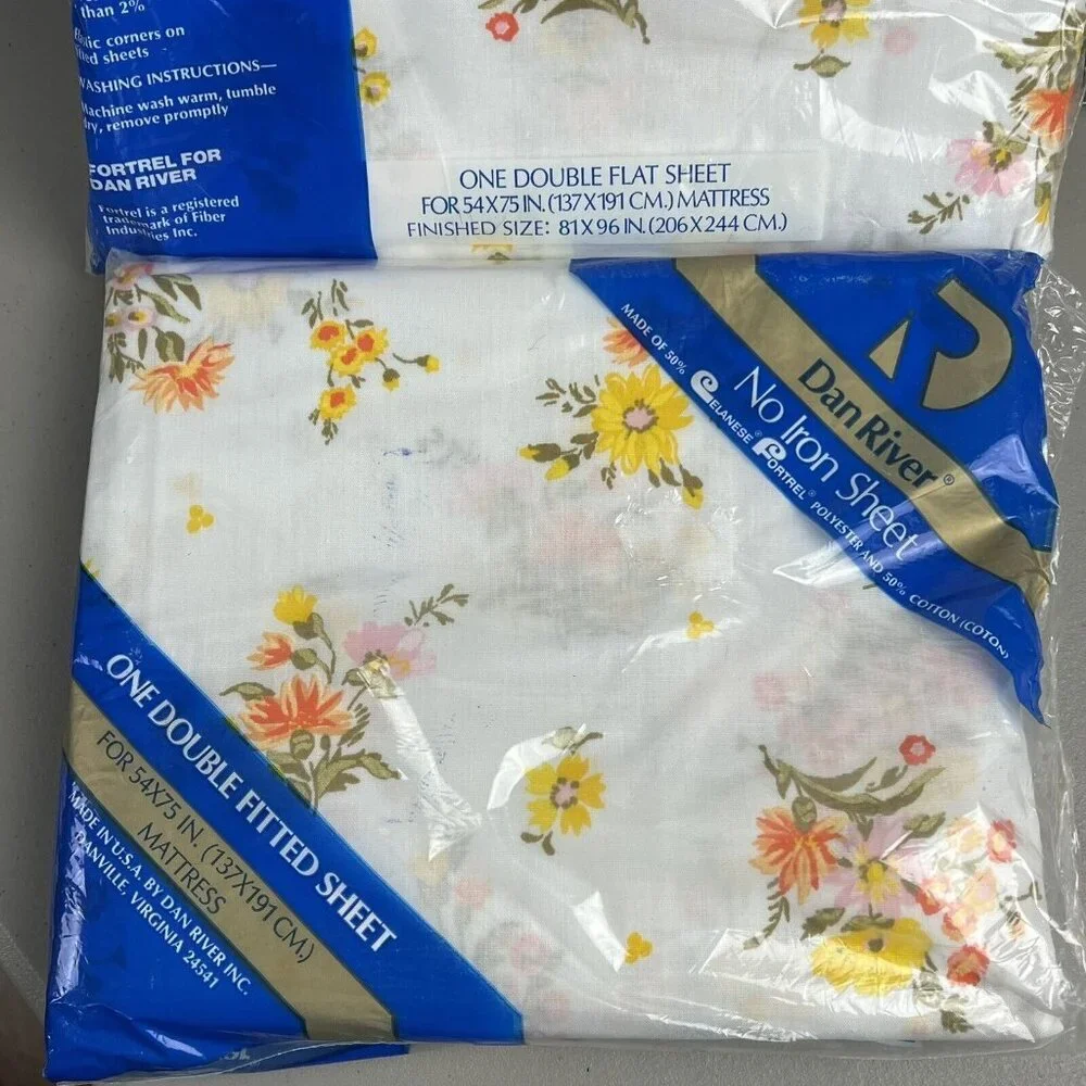 Dan River Sheet Set for Double Bed Orange Floral Fitted and Flat Sheet NWT Vtg